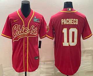 Mens Kansas City Chiefs #10 Isiah Pacheco Red With Super Bowl LVII Patch Cool Base Stitched Baseball Jersey